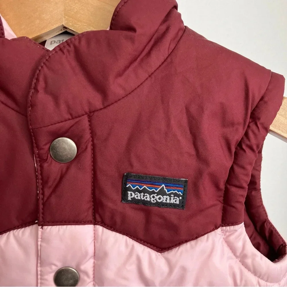 Patagonia baby puffer‎ vest pink and maroon colorblock size 6 months